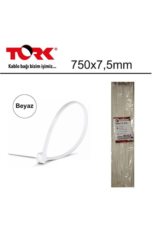 Tork TRK-750-7,5mm Beyaz 100lü Kablo Bağı