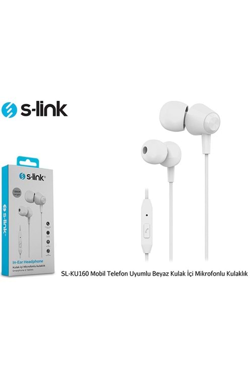 S-link SL-KU160 Mobil Telefon Uyumlu Beyaz Kulak İçi Mikrofonlu Kulaklık