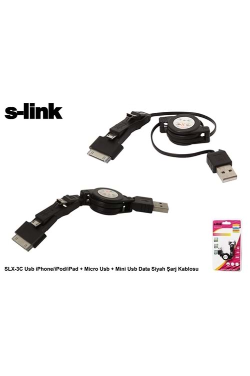 S-link SLX-3C BL mini-micro usb+ipad-iphone 4-3gs Kablosu