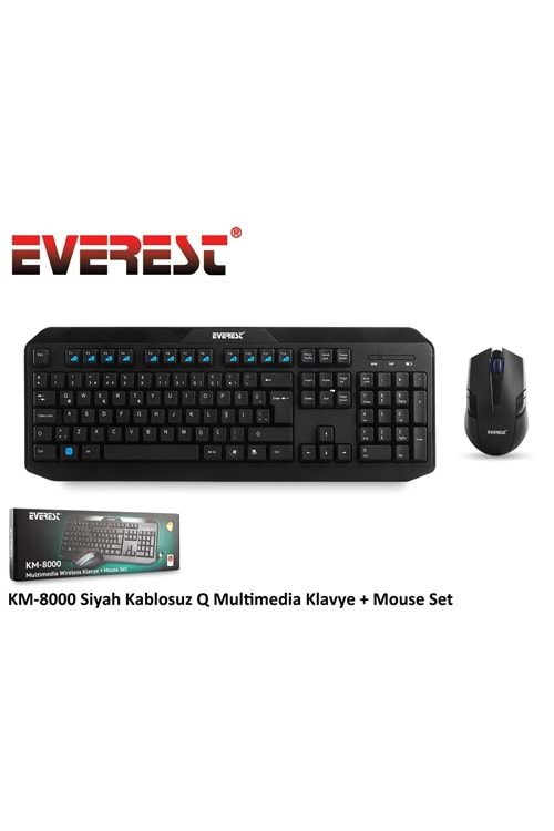 Everest KM-8000 Siyah Q Kalosuz Multimedya 104 Tuşlu Klavye Mouse Set 800 Dpı 3 Buton Mouse