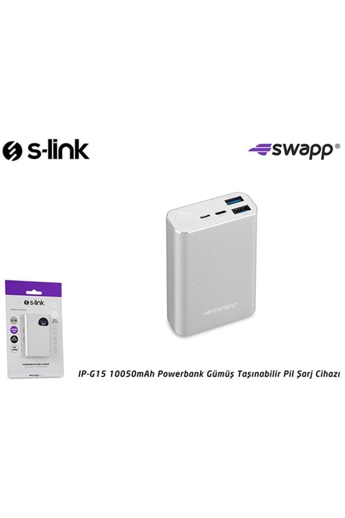 S-link Swapp IP-G15 10050mah lg Batarya 2xusb 2.1a Powerbank Gümüş Taşınabilir Pil Şarj Cihazı