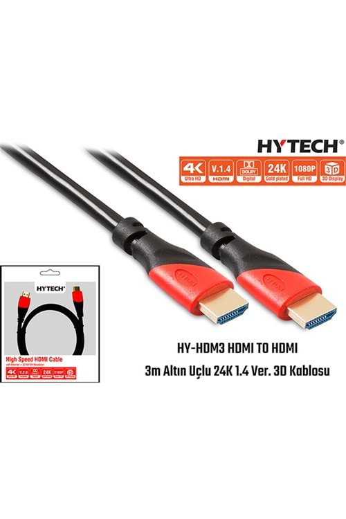 Hytech HY-HDM3 Hdmi To Hdmi 3m Altın Uçlu 24k 1.4