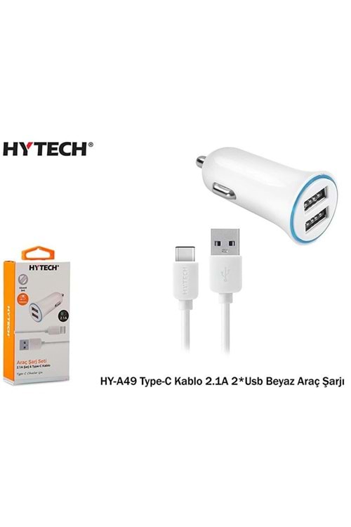 Hytech HY-A49 Type-C Kablo 2.1A 2-Usb Beyaz Araç