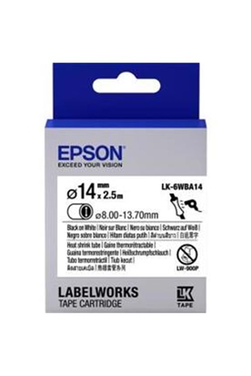 Epson LK-6WBA14 Isıyla Daralan Siyah Üzeri Beyaz 14MM 2,5Metre Etiket