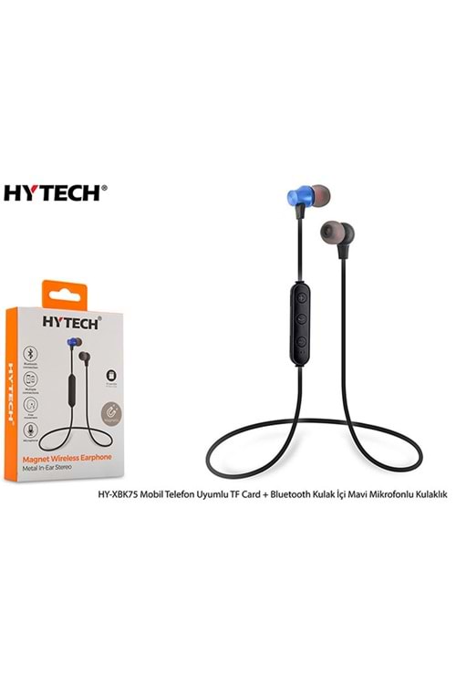 Hytech HY-XBK75 Mobil Telefon Uyumlu TF Card + Bluetooth Kulalk İçi Mavi Mikrofonlu Kulaklık