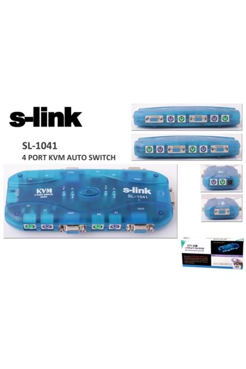 S-link SL-1041 4pc-1mn ps-2 Kablolu Otomatik Kvm Switch